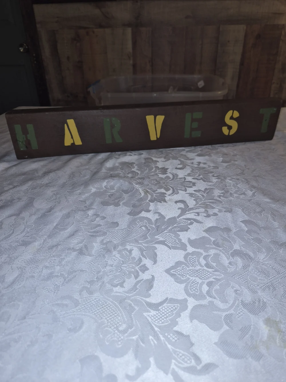 Harvest Wooden Wall Sign - Brown with Yellow and Green Lettering